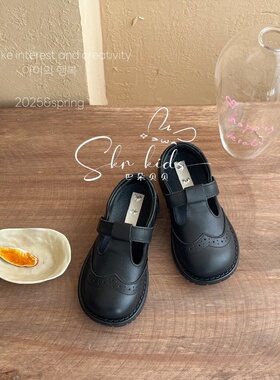 韩国童鞋学院风bi备软底真皮春款英伦风幼稚园百搭黑色男女童皮鞋