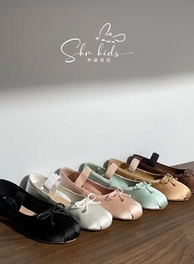 miu家绸缎玛丽珍芭蕾鞋蝴蝶结芭蕾舞鞋外穿一字带浅口单鞋女童鞋