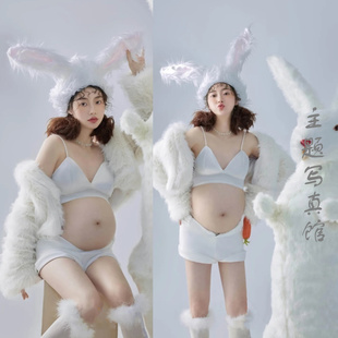 影楼兔年新款 孕妇可爱兔子大肚孕妈咪新年艺术照摄影衣服拍照服装