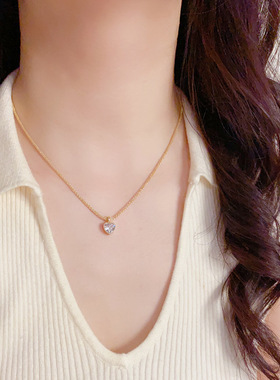 欧美个性跨境锆石爱心吊坠项链精致时尚百搭高级感超闪锁骨链