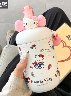hellokitty保温杯女生吸管水杯女新款2025高颜值可爱便携学生杯子