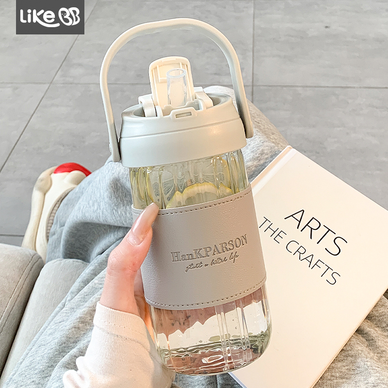 男女办公室带吸管双饮玻璃水杯