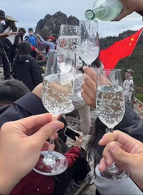 亚克力爬山红酒杯透明香槟杯葡萄酒杯拍照高脚杯白兰地酒吧杯子