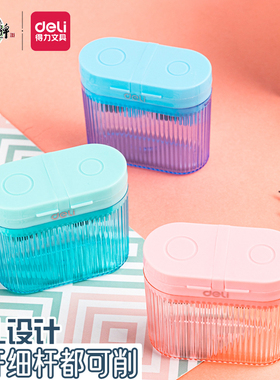 得力68664双孔儿童卷笔刀大口孔径削笔器学生幼儿园迷你加粗铅笔