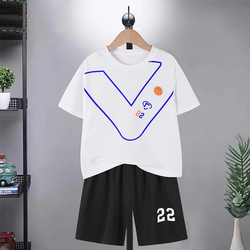 儿童运动套装男春夏季短袖短裤两件套卡通印花学生青少年篮球跑步