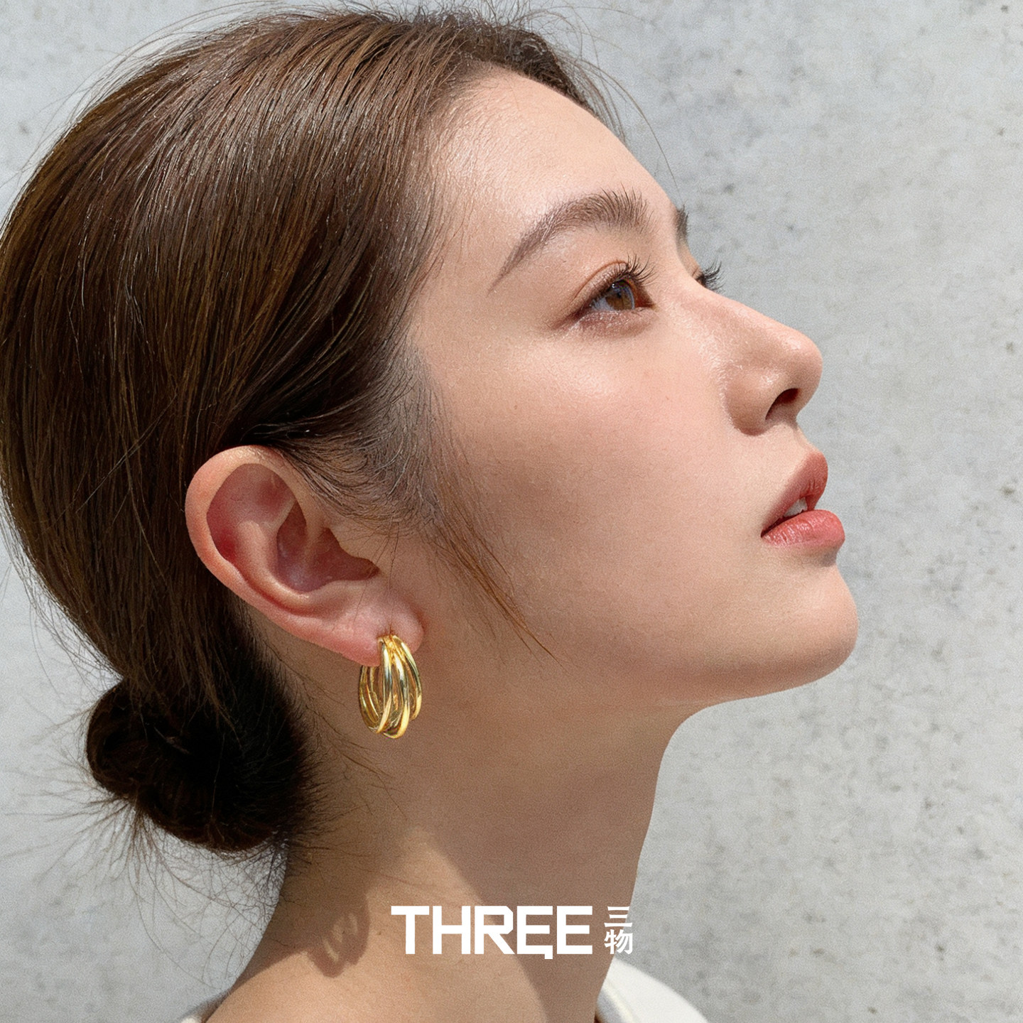 三物THREE~S925银优雅法式气质冷淡风空心线条三圆环耳钉