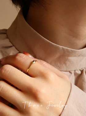 THTEE日韩小众简约风格简约冷淡风气质小水滴S925纯银细指环戒指