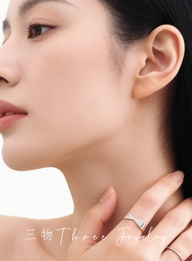三物THREE S925纯银蝴蝶结戒指女轻奢小众设计高级感拉丝开口指环