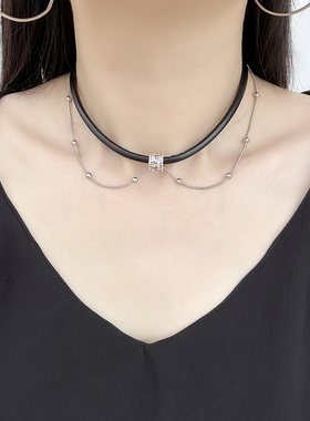 时髦性感简约双层叠戴项链项圈