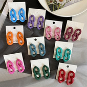 气质糖果彩色长款 复古港风链条耳环韩版 简约个性 耳坠耳钉女耳饰品