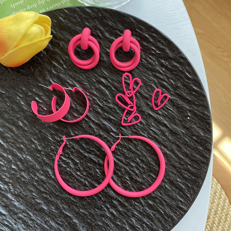 网红夸张荧光玫红色系耳圈耳环