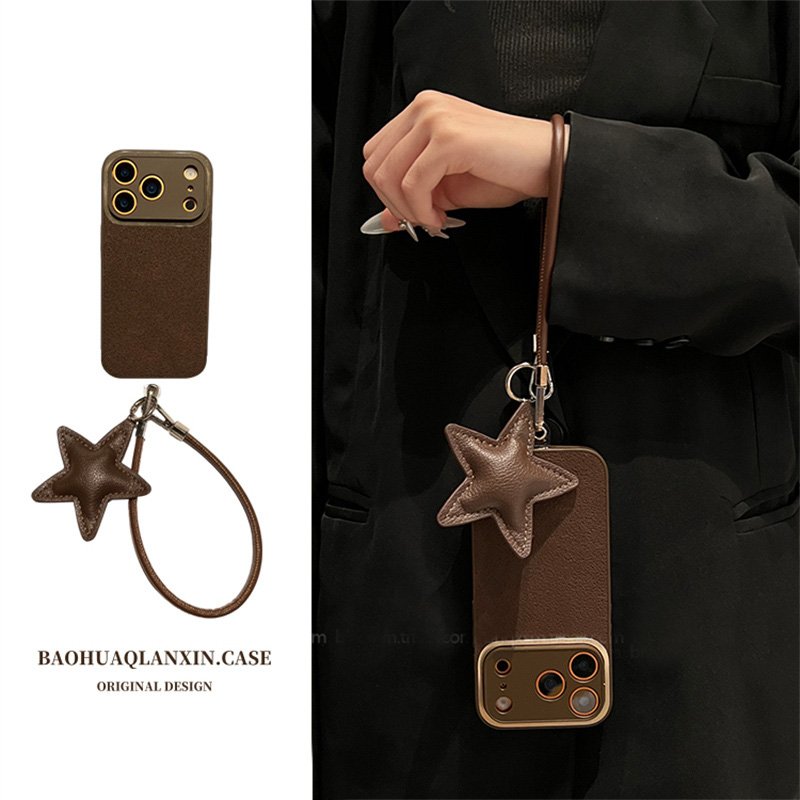 月坑纹适用苹果17promax手机壳新款高级感秋冬外壳带挂绳iphone16Pro星星挂件女款Air全包15Plus防摔14保护套