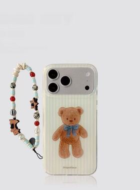 蓝色条纹围巾小熊适用OPPORealme15手机壳女V70V60V23V50新款高级感GTneo5创意个性13/12pro防摔Q3s保护套7