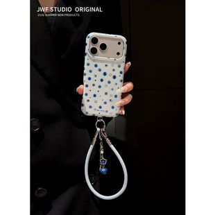 韩系ins蓝莓星星适用苹果17Promax斜挎手机保护壳iphone16pro新款15小众16pm揹包式挂绳15pm矽胶17pro创意17