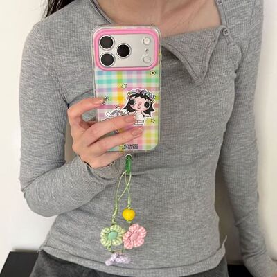 格纹簪花小玉适用OPPOReno15Pro手机保护壳女Reno1314防摔10高级9小众7/8保护套一加ACE6新款findx9ultra创意