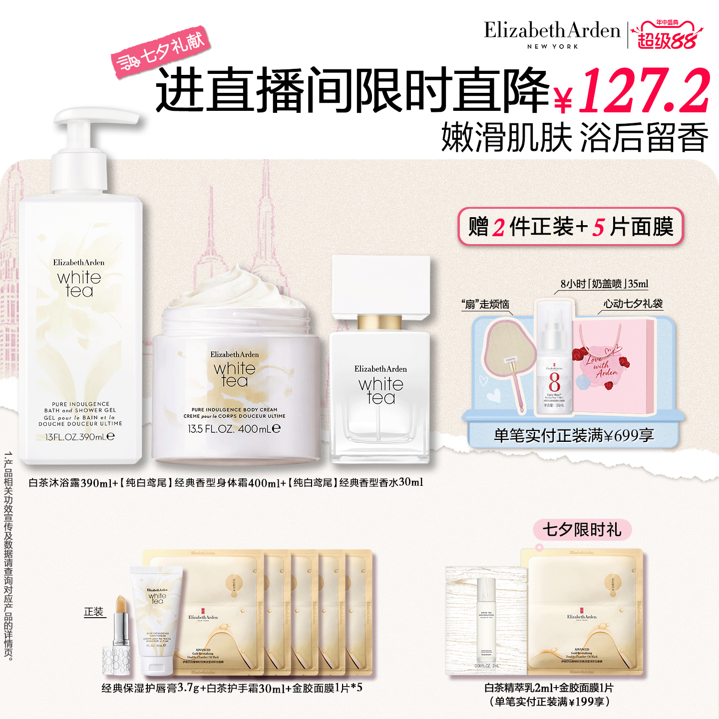 【自播专属】雅顿白茶身体霜白茶沐浴露身体套装 芳香保湿