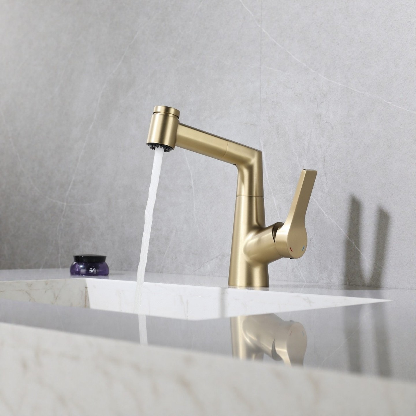 全铜拉丝金单孔可升降旋转抽拉式面盆龙头可洗头洗脸浴室柜水龙头,家装主材,面盆龙头,淘宝优惠券,粉丝福利购,淘宝优惠卷