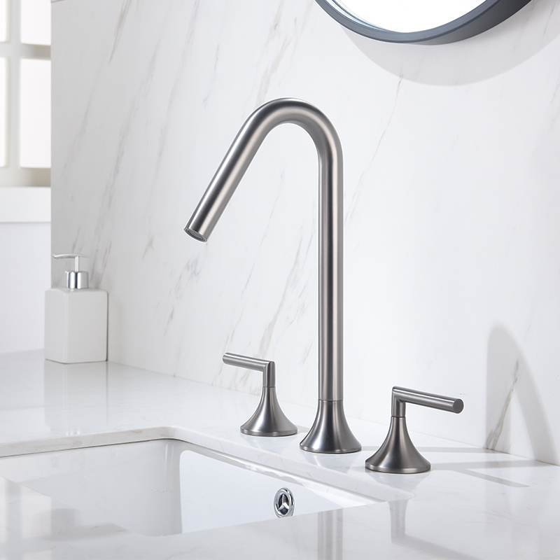 分体面盆三孔全铜龙头浴室柜金色二件套枪灰色脸盆冷热面盆水龙头