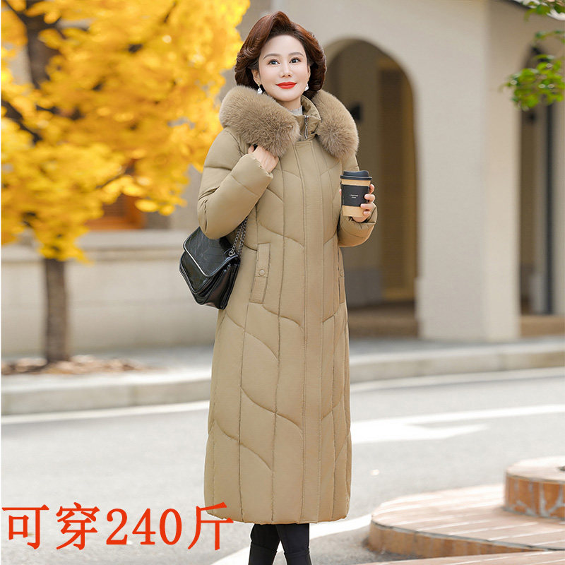 新款中老年妈妈羽绒棉服女士长款过膝加厚大码中长款冬装保暖外套
