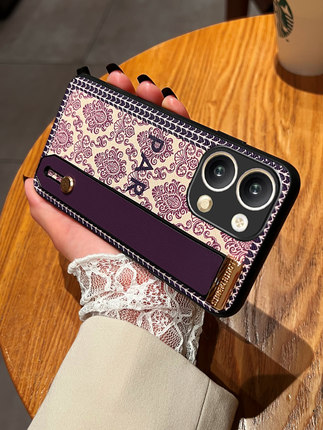 Icool适用OPPOReno9手机壳reno10pro复古暗夜紫腕带8可支架RNEO7PRO保护套6/5/4/3/2皮外壳轻奢ins挂绳欧美