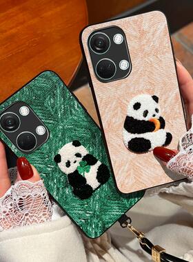 一加ace2小众创意手机壳ACE2V网红潮牌挂绳AcePro全包边硅胶皮套ACEPRO绿色外壳刺绣竹子小熊猫国风适用于