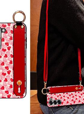Icool适用三星zfold6红色爱心斜挎ZFOLD5折叠屏皮壳腕带支架3硅胶喜庆Galaxy Z Fold4手机外壳2送斜背挂绳软