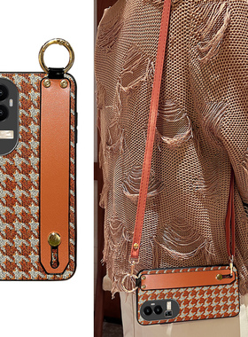 Icool适用reno15手机壳14格纹斜挎13腕带12pro潮牌10复古oppoRENO11PRO支架7se保护斜背9外壳6/5/4/3/2皮套8