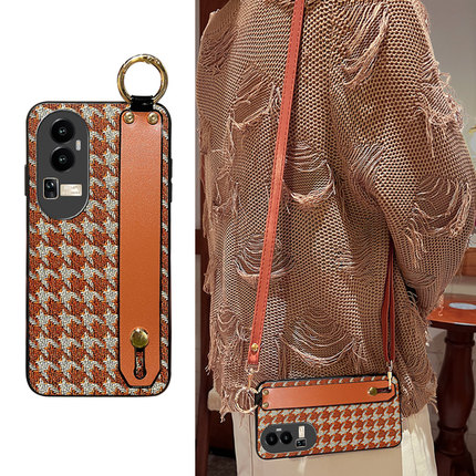 Icool适用reno15手机壳14格纹斜挎13腕带12pro潮牌10复古oppoRENO11PRO支架7se保护斜背9外壳6/5/4/3/2皮套8