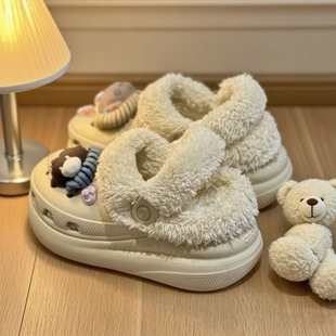适配crocs卡骆驰泡芙洞洞鞋加绒加厚毛绒内胆冬天冬季可拆卸棉女
