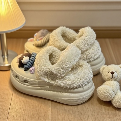 洞洞鞋保暖加厚可拆卸毛绒内胆冬