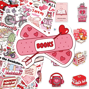 100张情人节bookish贴纸ins风粉色可爱少女心彩绘装 饰贴画diy手账