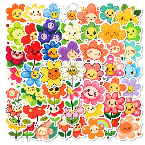 100张可爱治愈小花笑脸贴纸ins风少女心手机壳笔记本桌面装饰贴画