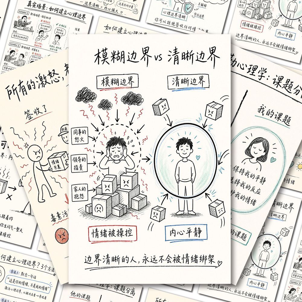 32贴心理边界阿德勒课题分离法则贴纸改善情绪内耗自我成长手账贴图片