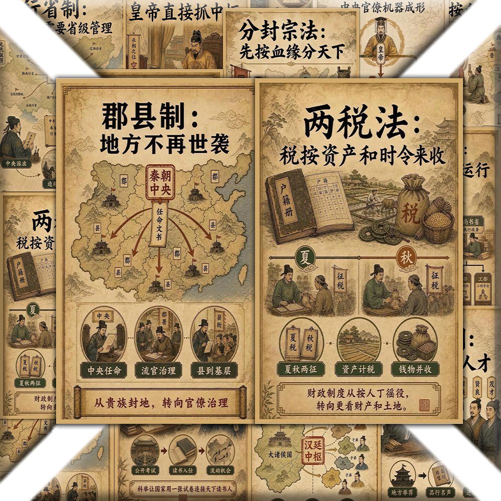 48张中国古代12次制度巨变贴纸人文历史趣发现历史知识笔记贴画