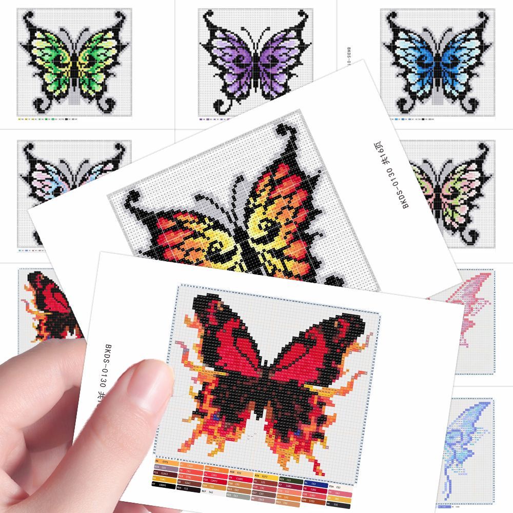32张ins高颜值蝴蝶像素卡纸仿真花卉手工DIY装饰桌面自粘防水卡片