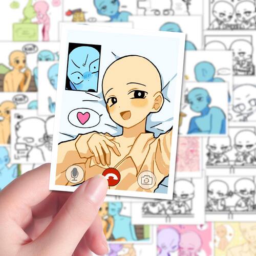 108张oc双人动作互动贴纸二次元Q版美术人体速写参考diy手机手账