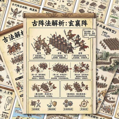 72大张古代兵法阵法图解大全贴纸战场战术解析排兵布阵历史科普贴