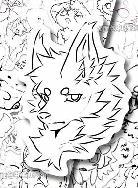 222张furry兽设线稿贴纸可爱线条福瑞Q版装饰手机桌面diy手账贴画