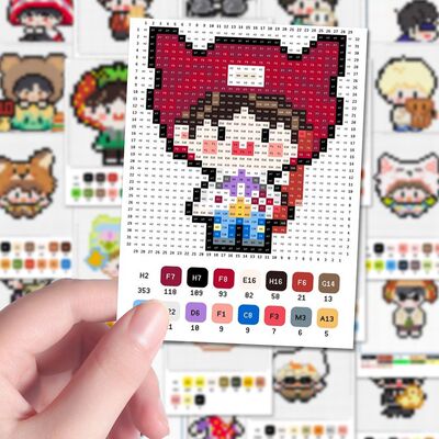 128张十个勤天拼豆图纸多巴胺卡通种地吧少年贴纸diy笔记本防水