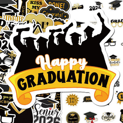 102张2026毕业季贴纸小众创意装饰素材diy装饰电脑水杯笔记本贴画