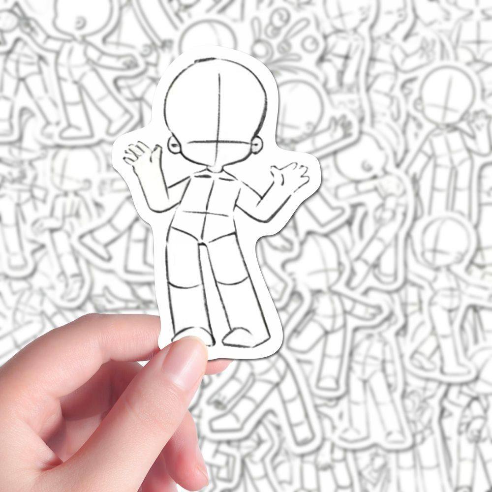 198张Q版人体动态结构OC素材贴纸二次元动漫人物绘画参考自粘贴画