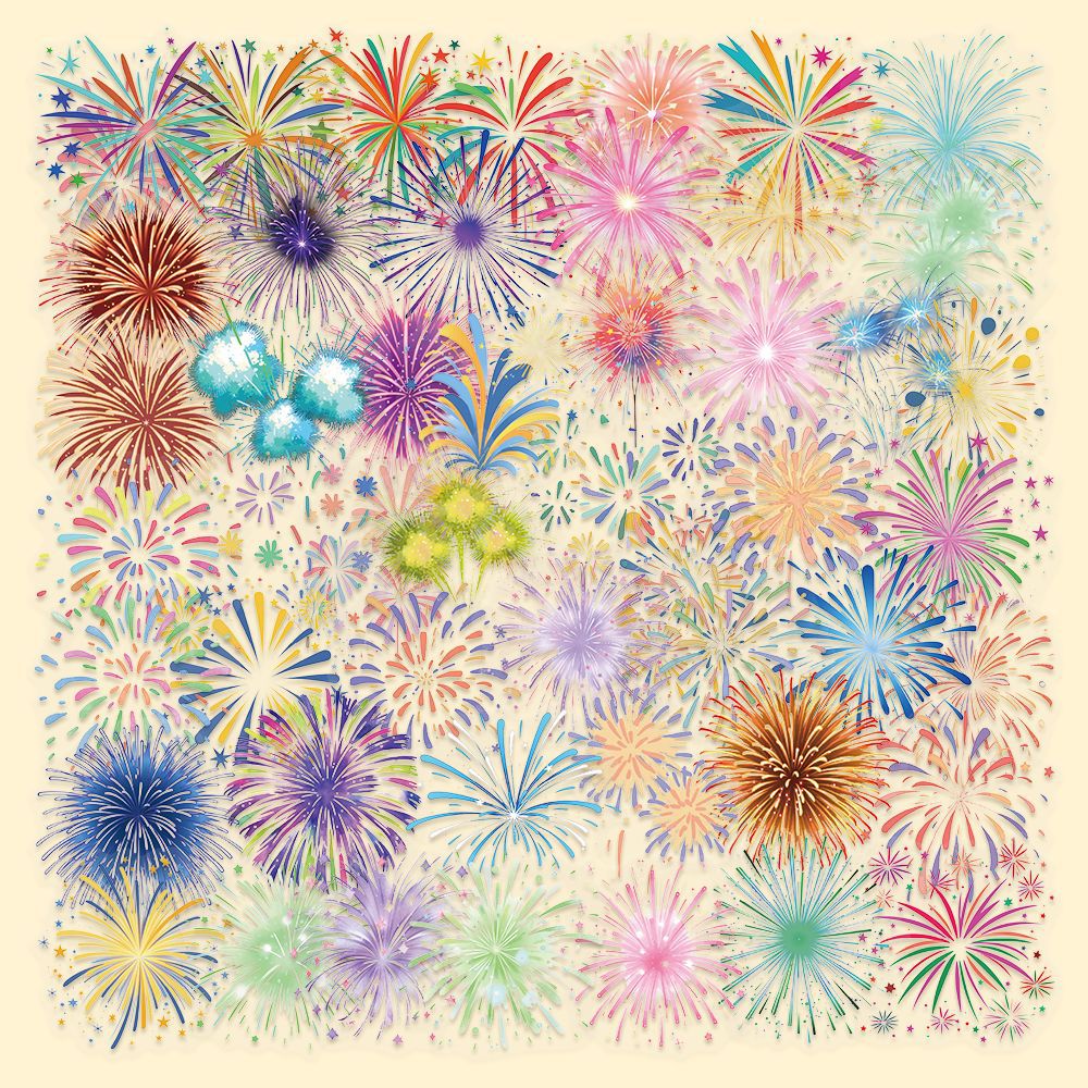 100张小清新烟花PET贴纸彩绘烟火璀璨ins风高颜值diy桌面手账贴画