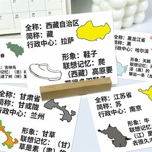 中国省区地图记忆小卡地理知识象形动物版幼儿早教地理科普卡片