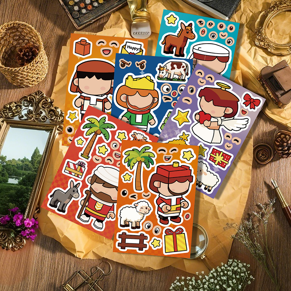 16张天使积木拼图贴纸彩绘可爱卡通趣味创意儿童玩具手工拼贴贴画,玩具/童车/益智/积木/模型,贴纸,淘宝优惠券,粉丝福利购,淘宝优惠卷