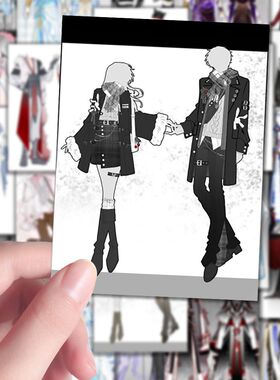 128张OC绝美情侣服贴纸小众亚文化二次元手绘服饰参考临摹高清diy