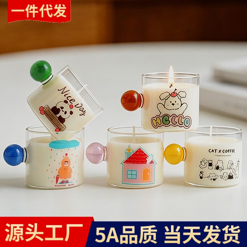 手工玻璃杯蜡可爱造型香氛摆件高级感小众伴手礼跨境香薰蜡烛批发
