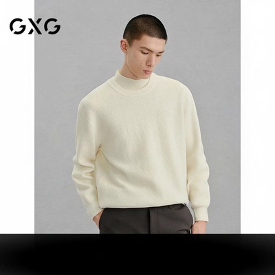 GXG男装 商场同款高领小标毛衫男休闲通勤毛衣 24年冬G24X104001