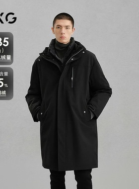GXG男装 商场同款黑色连帽长款羽绒服通勤外套24冬新品G24XY14002