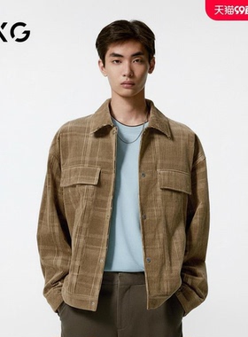 GXG男装 商场同款 复古格纹灯芯绒夹克男 24年秋新品G24X213016