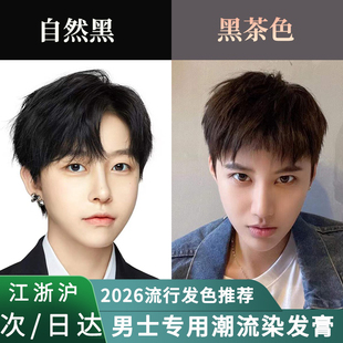 男士专用自然黑色染发剂冷棕黑茶色男生染黑发膏植物纯免漂盖白发